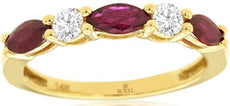 .97CT DIAMOND & AAA RUBY 14K YELLOW GOLD ROUND & MARQUISE SHAPE ANNIVERSARY RING