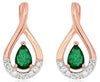 ESTATE .87CT DIAMOND & AAA EMERALD 14KT ROSE GOLD 3D TEAR DROP HANGING EARRINGS