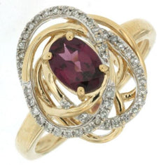 1.15CT DIAMOND & AAA RHODOLITE 14KT 2 TONE GOLD 3D OVAL & ROUND FLOWER FUN RING