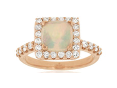 2.10CT DIAMOND & AAA OPAL 14KT ROSE GOLD CUSHION & ROUND SQUARE ENGAGEMENT RING
