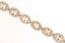 9.40CT DIAMOND & AAA MORGANITE 14KT ROSE GOLD OVAL & ROUND HALO TENNIS BRACELET