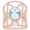 LARGE 3.05CT DIAMOND & AAA AQUAMARINE 14KT ROSE GOLD OVAL & ROUND COCKTAIL RING