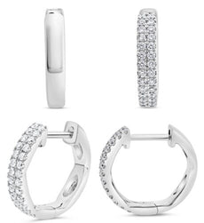 ESTATE .34CT DIAMOND 14KT WHITE GOLD 3D ROUND 2 ROW HEXAGON FUN HANGING EARRINGS
