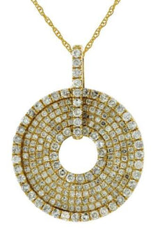 1.08CT DIAMOND 14KT YELLOW GOLD ROUND MULTI ROW CIRCULAR FUN FLOATING PENDANT