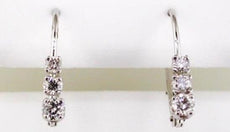.25CT DIAMOND 14KT WHITE GOLD ROUND 3 STONE PAST PRESENT FUTURE HANGING EARRINGS