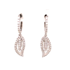 ESTATE .95CT DIAMOND 18KT WHITE GOLD 3D ROUND & BAGUETTE LEAF HANGING EARRINGS