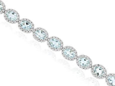 5.70CT DIAMOND & AAA AQUMARINE 14KT WHITE GOLD 3D OVAL & ROUND ETERNITY BRACELET
