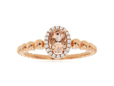 .48CT DIAMOND & AAA MORGANITE 14K ROSE GOLD 3D OVAL & ROUND HALO BEADED FUN RING