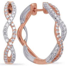 .50CT DIAMOND 14KT WHITE & ROSE GOLD CLASSIC INFINITY LOVE HOOP HANGING EARRINGS
