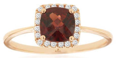 1.2CT DIAMOND & AAA GARNET 14KT ROSE GOLD CUSHION & ROUND SQUARE HALO FUN RING