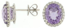 4.75CT DIAMOND & AAA AMETHYST 14KT WHITE GOLD 3D OVAL & ROUND HALO STUD EARRINGS