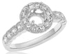 ESTATE .86CT DIAMOND 14K WHITE GOLD ROUND HALO FLOWER SEMI MOUNT ENGAGEMENT RING
