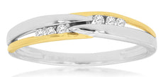 .07CT DIAMOND 14KT 2 TONE GOLD 3D 6 STONE CHANNEL CRISS CROSS ANNIVERSARY RING