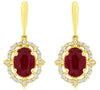 1.96CT DIAMOND & AAA RUBY 14KT YELLOW GOLD OVAL & ROUND FLORAL HANGING EARRINGS