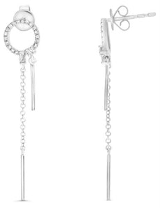 .21CT DIAMOND 14K WHITE GOLD 3D ROUND & BAGUETTE CIRCLE OF LIFE HANGING EARRINGS