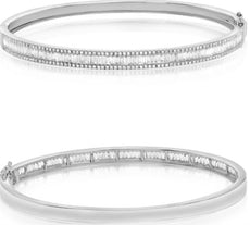 1.87CT DIAMOND 14KT WHITE GOLD 3D ROUND & BAGUETTE SEMI ETERNITY BANGLE BRACELET