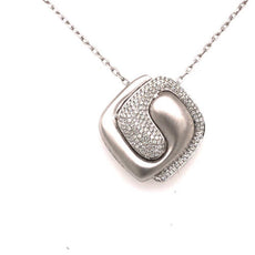 .71CT DIAMOND 18KT WHITE GOLD 3D SQUARE LOVE KNOT GEOMETRICAL FLOATING PENDANT