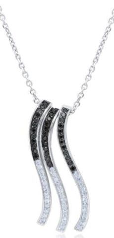1.5CT WHITE & BLACK DIAMOND 14KT WHITE GOLD 3D TRIPLE SWIRL FUN FLOATING PENDANT
