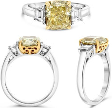 3.55CT WHITE & FANCY YELLOW DIAMOND PLATINUM & 18KT YELLOW GOLD ENGAGEMENT RING