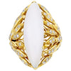 .79CT DIAMOND & AAA WHITE CHALCEDONY 18KT YELLOW GOLD MARQUISE MULTI LEAF RING