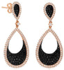 2.64CT WHITE & BLACK DIAMOND 14KT ROSE GOLD OPEN TEAR DROP FUN HANGING EARRINGS
