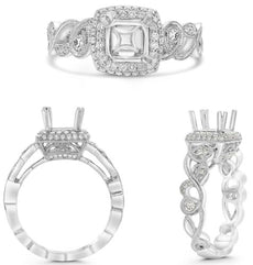 .49CT DIAMOND 14KT WHITE GOLD 3D ROUND SQUARE 4 PRONG SEMI MOUNT ENGAGEMENT RING