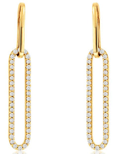 ESTATE .40CT DIAMOND 14K YELLOW GOLD 3D OPEN OVAL PAPERCLIP FUN HANGING EARRINGS
