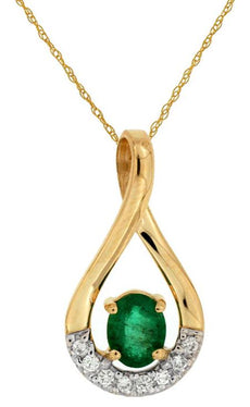.41CT DIAMOND & AAA EMERALD 14KT YELLOW GOLD OVAL & ROUND LOVE FLOATING PENDANT