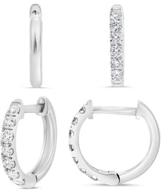 ESTATE .34CT DIAMOND 14KT WHITE GOLD ROUND 7 STONE HUGGIE HOOP HANGING EARRINGS
