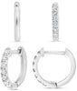 ESTATE .34CT DIAMOND 14KT WHITE GOLD ROUND 7 STONE HUGGIE HOOP HANGING EARRINGS