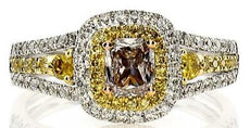 .93CT WHITE PINK & FANCY YELLOW DIAMOND 18KT TRI COLOR GOLD 3D ENGAGEMENT RING