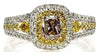 .93CT WHITE PINK & FANCY YELLOW DIAMOND 18KT TRI COLOR GOLD 3D ENGAGEMENT RING