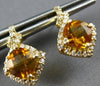 ESTATE 2.48CT DIAMOND & AAA CITRINE 14K YELLOW GOLD SQUARE HALO HANGING EARRINGS