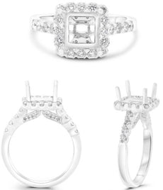 .57CT DIAMOND 14KT WHITE GOLD 3D SQUARE HALO 4 PRONG SEMI MOUNT ENGAGEMENT RING
