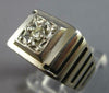 ESTATE LARGE .15CT DIAMOND 14KT WHITE GOLD 3D SOLITAIRE SQUARE MENS RING