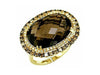 11.95CT WHITE & MOCHA DIAMOND & AAA SMOKY TOPAZ 14KT YELLOW GOLD OVAL HALO RING