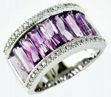 WIDE 4.68CT DIAMOND & AAA AMETHYST 14KT WHITE GOLD 3D BAGUETTE & ROUND FUN RING