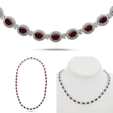 25.31CT DIAMOND & AAA RUBY 18K WHITE GOLD 3D OVAL & ROUND HALO ETERNITY NECKLACE