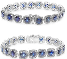 17.96CT DIAMOND & AAA SAPPHIRE 18K WHITE GOLD ROUND HALO OCTAGON TENNIS BRACELET