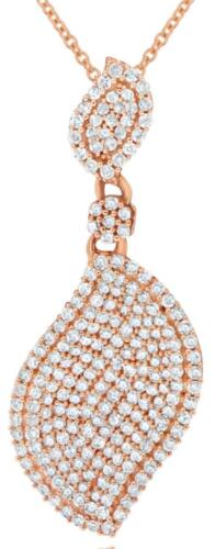 .72CT DIAMOND 14KT ROSE GOLD 3D CLASSIC DOUBLE LEAF FLORAL LOVE FLOATING PENDANT