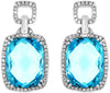 EXTRA LARGE 16.34CT DIAMOND & AAA BLUE TOPAZ 14K WHITE GOLD CUSHION FUN EARRINGS