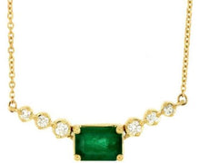 1.18CT DIAMOND & AAA EMERALD 14K YELLOW GOLD 3D SQUARE & ROUND 7 STONE NECKLACE