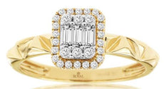 .29CT DIAMOND 14KT YELLOW GOLD BAGUETTE & ROUND CLUSTER PYRAMID FRIENDSHIP RING