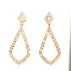 LARGE .77CT DIAMOND 18KT YELLOW GOLD 3D TEAR DROP GEOMETRICAL HANGING EARRINGS