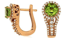1.35CT DIAMOND & AAA PERIDOT 14KT ROSE GOLD 3D ROUND LEVERBACK HANGING EARRINGS