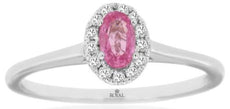 .42CT DIAMOND & AAA PINK SAPPHIRE 14KT WHITE GOLD 3D OVAL & ROUND HALO LOVE RING