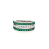 1.29CT DIAMOND & AAA EMERALD 18KT WHITE GOLD THREE ROW WEDDING ANNIVERSARY RING
