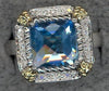 ESTATE 3.33CT DIAMOND & AAA BLUE TOPAZ 14KT 2 TONE GOLD SQUARE OCTAGON FUN RING
