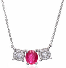 .46CT DIAMOND & AAA RUBY 18K WHITE GOLD FLORAL PAST PRESENT FUTURE LOVE NECKLACE