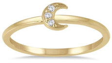 ESTATE .03CT DIAMOND 14KT YELLOW GOLD 3D CLASSIC 3 STONE CRESCENT MOON FUN RING